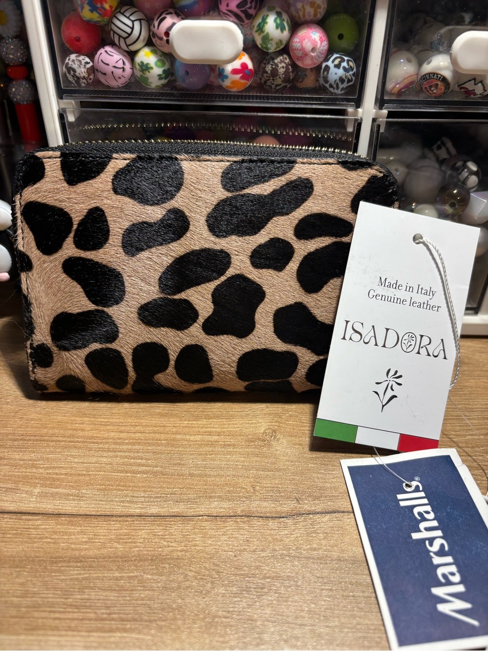 Isadora Leopard Print Leather Zip Wallet - Tan & Black